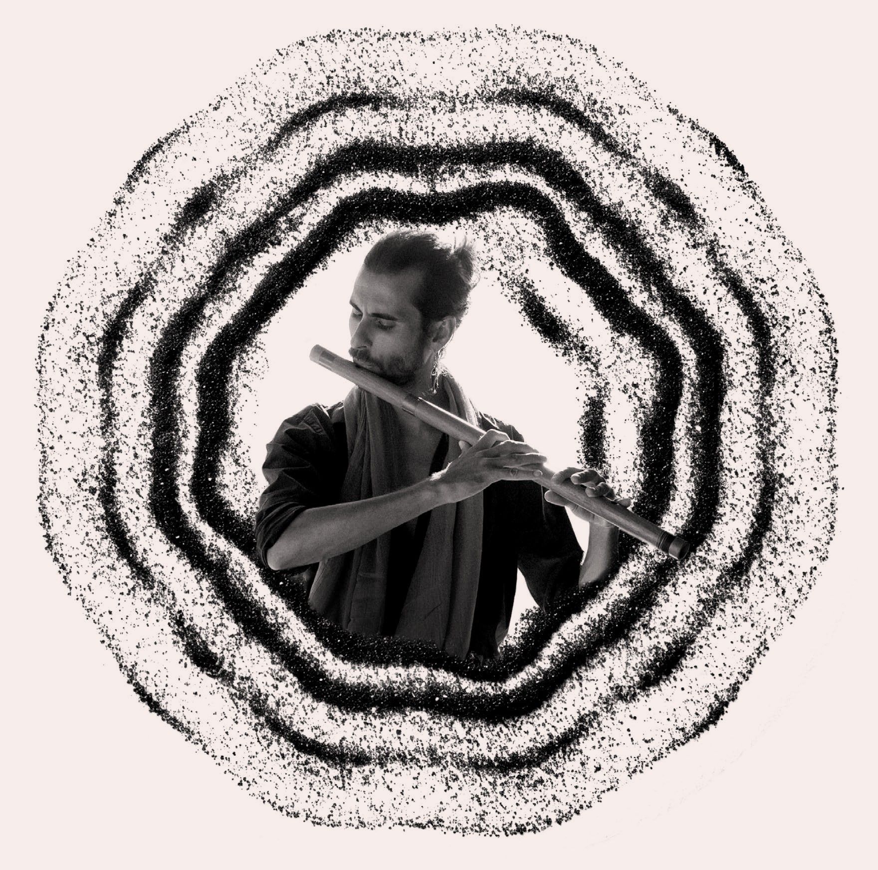 Federico playing the bansuri inside rings of vibrating sand